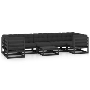 Salon de jardin meuble d'extérieur ensemble de mobilier 8 pièces avec coussins noir bois de pin massif 02_0017648