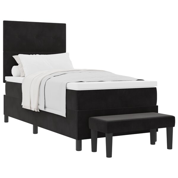 vidaXL Lit Box Spring avec matelas et banc noir 90x190 cm velours