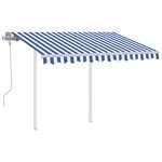 vidaXL Auvent manuel rétractable avec poteaux 3x2 5 m Bleu et blanc