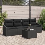 vidaXL Set de Salle à Manger de Jardin de 5 pièces avec Coussins Rattan Poly Noir