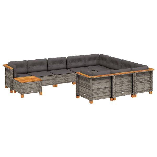 vidaXL Salon de jardin 11 Pièces avec coussins gris résine tressée