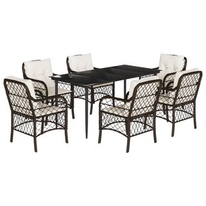 vidaXL Ensemble à manger de jardin et coussins 7 Pièces marron rotin