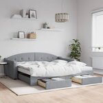 vidaXL Lit de jour avec gigogne et tiroirs gris clair 100x200 cm tissu
