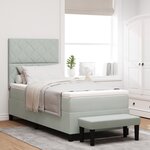 vidaXL Lit à Ressorts avec Matelas & Banc Gris Clair 100x200 cm Velours