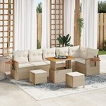 Ensemble de canapé de jardin 9 pièces avec coussins beige poly rattan acacia