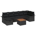 vidaXL Ensemble de 8 canapés de jardin avec coussins noirs en poly rotin