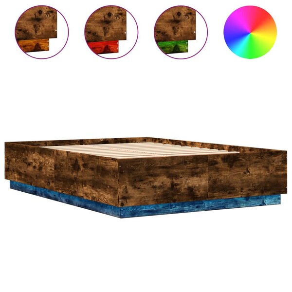vidaXL Cadre de lit avec LED sans matelas chêne fumé 160x200 cm