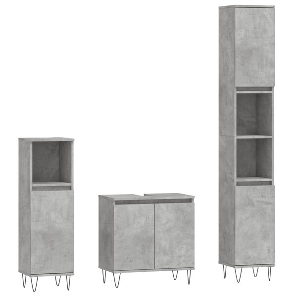 vidaXL Ensemble d'armoires de salle de bain 3 Pièces gris béton