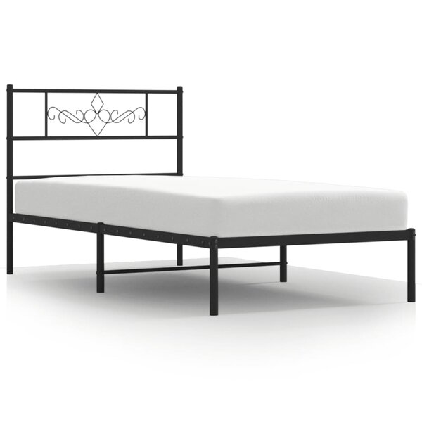 vidaXL Cadre de lit métal avec tête de lit noir 75x190 cm