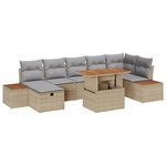 Ensemble de Canapés de Jardin 8 pièces avec Coussins Beige en Poly Rattan Acacia
