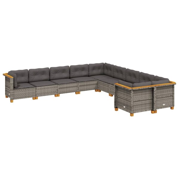 vidaXL Salon de jardin avec coussins 10 Pièces gris résine tressée