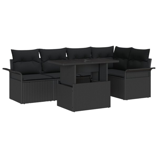 vidaXL Ensemble de canapé de jardin 6 pièces avec coussins noir poly rattan