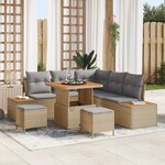 Ensemble de canapé de jardin vidaXL 8 pièces avec coussins Beige Poly Rattan Acacia