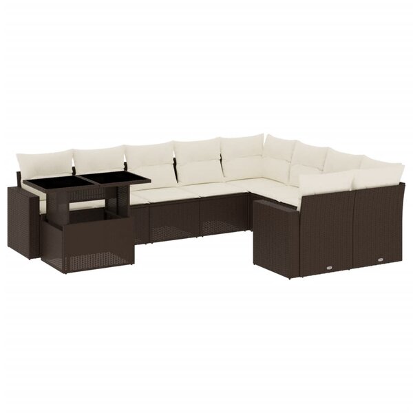 vidaXL Salon de jardin 10 Pièces avec coussins marron résine tressée