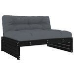vidaXL Salon de jardin 5 Pièces avec coussins noir bois massif