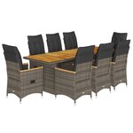 vidaXL Ensemble de bistro de jardin 9 Pièces coussins gris poly rotin