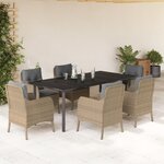 vidaXL Ensemble à manger de jardin et coussins 7 Pièces beige poly rotin