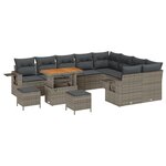 Ensemble de canapé de jardin de 12 pièces vidaXL avec coussins gris en poly rotin acacia