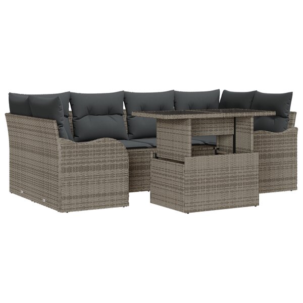 Ensemble de Canapé de Jardin 7 pièces vidaXL avec Coussins Gris Rattan Poly