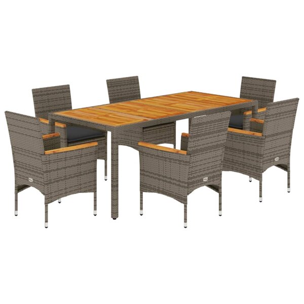vidaXL Ensemble à manger de jardin et coussins 7 Pièces gris rotin acacia