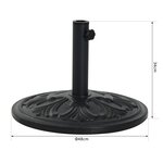 Pied de parasol rond base de lestage Ø 48 x 34H cm ciment HDPE motif fleurs de lys poids net 13 Kg noir doré