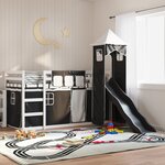 vidaXL Lit superposé avec toboggan et rideaux blanc et noir 90x200 cm