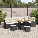 Canapé de Jardin 9 Pièces avec Coussins Noir Poly Rattan Acacia