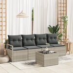 Ensemble de 5 pièces de canapés de jardin avec coussins gris clair en poly rattan