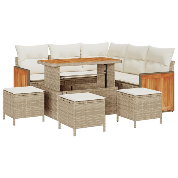 Ensemble de canapé de jardin 9 pièces avec coussins Beige Poly Rattan Acacia