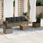 vidaXL Salon de jardin avec coussins 7 Pièces gris résine tressée