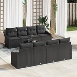 vidaXL Ensemble de Canapé de Jardin 7 Pièces avec Coussins Noir Poly Rattan
