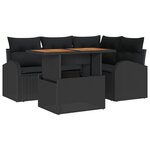 vidaXL Set de salle à manger de jardin 5 pièces avec coussins noirs en poly rotin