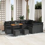 Set de sofa de jardin 13 pièces avec coussins Poly Rattan Noir Acacia