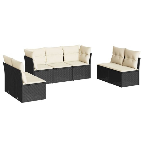vidaXL Salon de jardin 7 Pièces avec coussins noir résine tressée