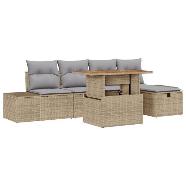 vidaXL Ensemble de Canapés de Jardin 6 Pièces avec Coussins Beige Osier Poly