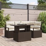 Canapé de Jardin 5 Pièces avec Coussins Marron Rattan Poly