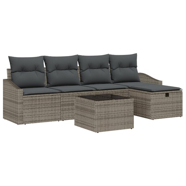 vidaXL Ensemble de canapé de jardin de 6 pièces avec coussins gris en poly rotin