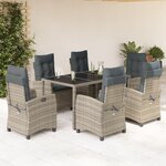 vidaXL Ensemble à manger de jardin et coussins 7 Pièces gris rotin