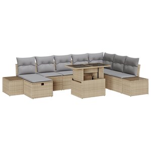 vidaXL Ensemble de Canapé de Jardin 9 Pièces avec Coussins Beige Rattan Synthétique