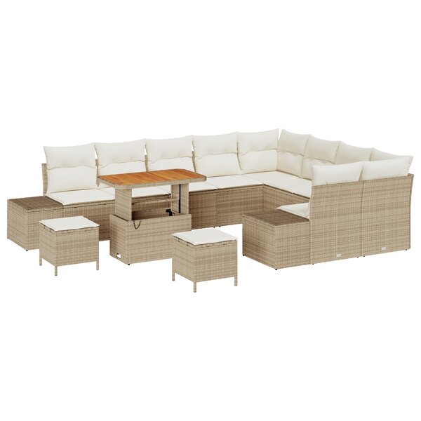 Ensemble de canapé de jardin de 12 pièces avec coussins Beige Poly Rattan Acacia