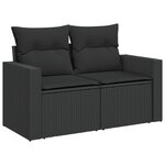 vidaXL Canapé de jardin avec coussins 2 places noir résine tressée