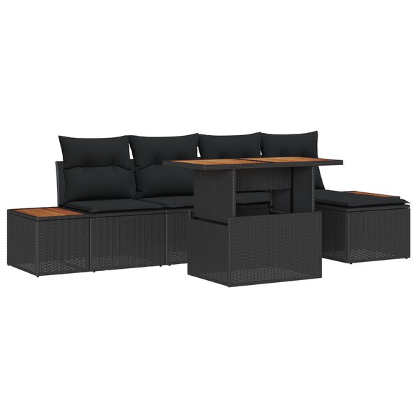 vidaXL Ensemble de salle à manger de jardin 6 pièces avec coussins Rattan poly noir acacia