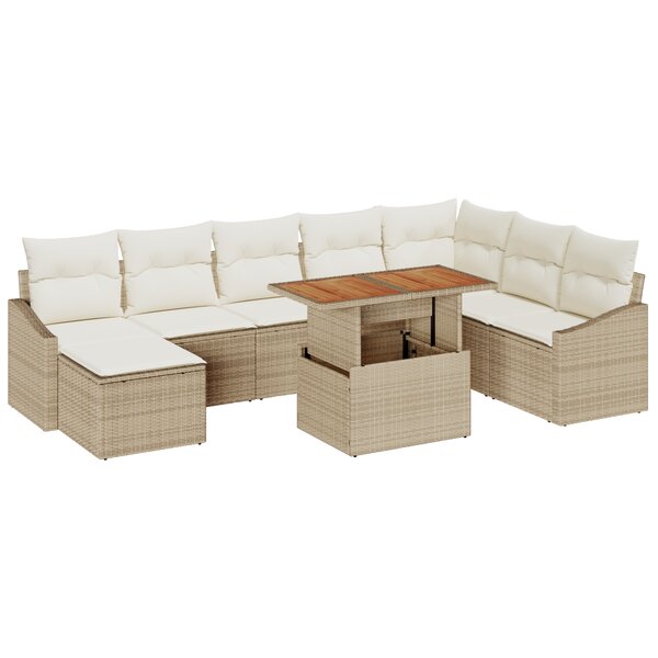 vidaXL Canapé de Jardin 9 Pièces avec Coussins Beige Poly Rotin
