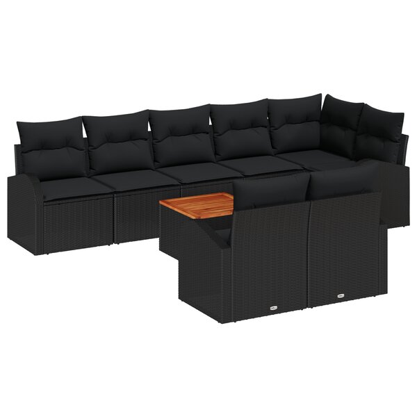 vidaXL Ensemble de canapé jardin 9 pièces avec coussins Noir Poly Rotin Acacia