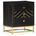 vidaXL Table de chevet Noir et doré 40x30x50cm Bois de manguier massif