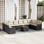 Set de canapé de jardin 11 pièces vidaXL avec coussins noir poly rattan acacia