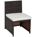 Ensemble salon de jardin encastrable 4 chaises monoblocs avec coussins déhoussables et table résine tressée chocolat