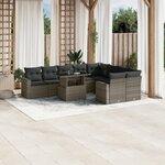 vidaXL Salon de jardin avec coussins 10 Pièces gris résine tressée
