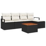 Canapé de jardin 6 pièces avec coussins noir en poly rotin