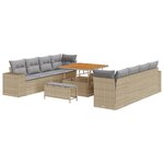 Ensemble de canapé de jardin 11 pièces avec coussins beige en poly rotin acacia